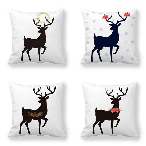 Weihnachts Rentier Silhouette Kissenbezug Pfirsichhaut Samt Schneeflocke Deko Kissenhülle Winter Home Dekor