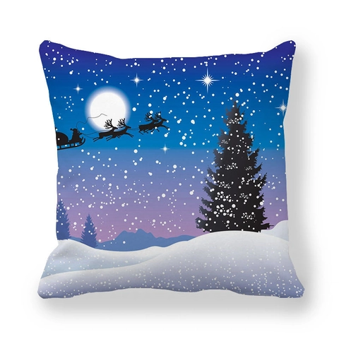 Kerstmis Rendier Sterrenhemel Kussensloop Perzikhuid Stof Decoratieve Kussenhoes Kerstman Slee Maan Scène Huis Decoratie Vakantie