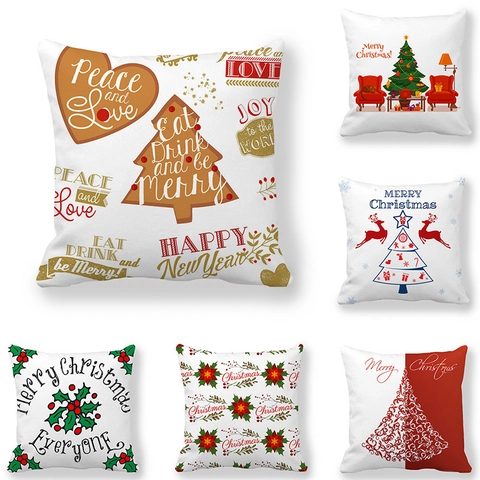 Weihnachts-Kissenbezug Pfirsichhaut Polyester Dekorativer Kissenbezug Für Sofa Home Decor Merry Christmas Tree Reindeer