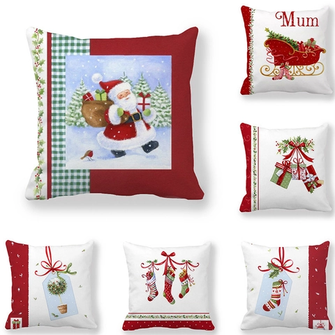 Christmas Decorative Pillowcase Red Cartoon Peach Skin Velvet Cushion Cover 45x45cm For Sofa Home Xmas Party Decor