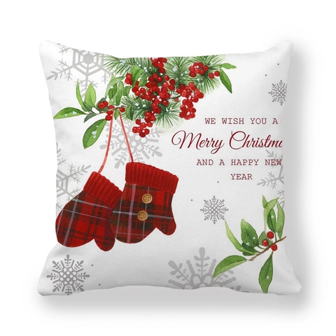 Funda de Almohada de Navidad de Piel de Melocotón Acuarela Papá Noel Reno Escena de Nieve Funda de Cojín Decorativa para Hogar