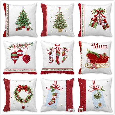 Christmas Decorative Pillowcase Red Cartoon Peach Skin Velvet Cushion Cover 45x45cm For Sofa Home Xmas Party Decor