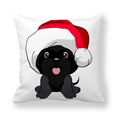 Funda De Cojín Serie Perro De Navidad Piel De Melocotón Mascota Dibujos Animados Con Gorro De Papá Noel Cuadrada Decorativa