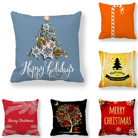 Festive Christmas Halloween Peach Skin Square Pillowcase Decorative Cartoon Snowflake Santa Reindeer Throw Pillow Cover Home Decor