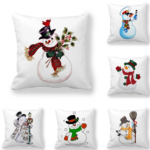 Weihnachts Schneemann Kissenbezug Dekorative Quadratische Pfirsichhaut Stoff Digitaldruck Für Feiertagssofa Und Couch