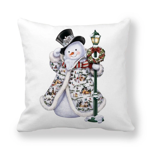 Weihnachts Schneemann Kissenbezug Dekorative Quadratische Pfirsichhaut Stoff Digitaldruck Für Feiertagssofa Und Couch