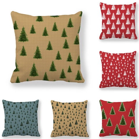 Christmas Tree Print Pillowcase Peach Skin Velvet Cushion Cover Red Green Polka Dot Xmas Holiday Home Decor Square Case