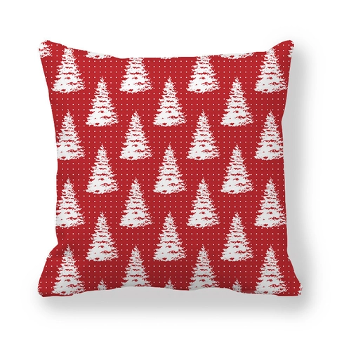 Christmas Tree Print Pillowcase Peach Skin Velvet Cushion Cover Red Green Polka Dot Xmas Holiday Home Decor Square Case