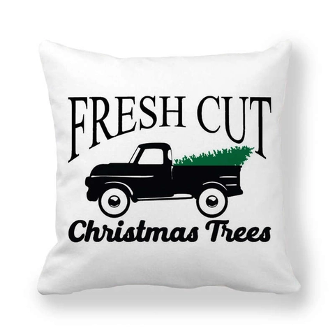 Christmas Cushion Cover Vintage Black Truck Tree Peach Skin Velvet Decorative Throw Pillowcase For Sofa Christmas Decor