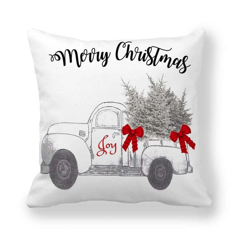 Vintage Christmas Truck Peach Skin Velvet Pillowcase Decorative Throw Pillow Cover For Home Living Room Sofa Decor Merry Christmas Prints