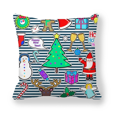 Christmas Peach Skin Polyester Throw Pillow Case Santa Claus Reindeer Snowman Print Cushion Cover For Sofa Home Decor