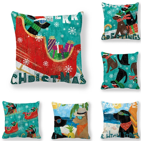 Kerst Zomer Hond Kussenhoes Perzikhuid Vierkante Decoratieve Kussensloop Verborgen Rits Huis Bank Decoratie