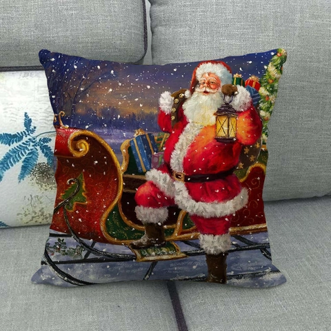 Kerst Kerstman Sneeuwpop Linnen Polyester Kussenhoes Vintage Feestelijk Bank Sofa Vierkant Sierkussenhoes Huisdecoratie