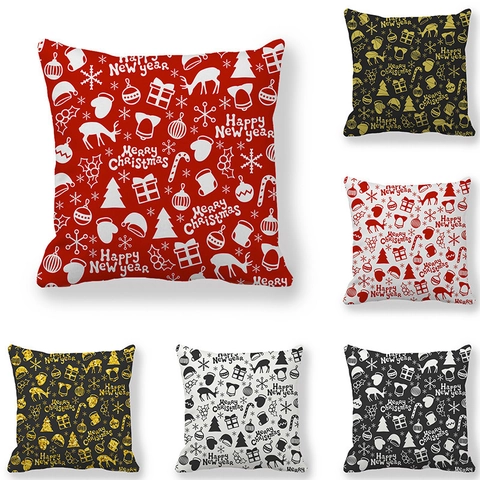 Christmas New Year Peach Skin Pillowcase Festive Decorative Cushion Cover Reindeer Snowflake Tree Pattern Sofa Home Decor