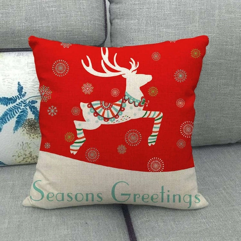 Funda de Cojín de Navidad Lino Estampado Reno Copo de Nieve Cuadrado Decoración de Sofá Hogar Fiesta