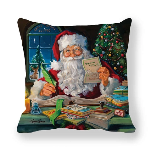 Weihnachten Weihnachtsmann Kissenbezug Vintage Ölgemälde Stil Quadratischer Kissenbezug Für Haus Sofa Urlaub Dekor