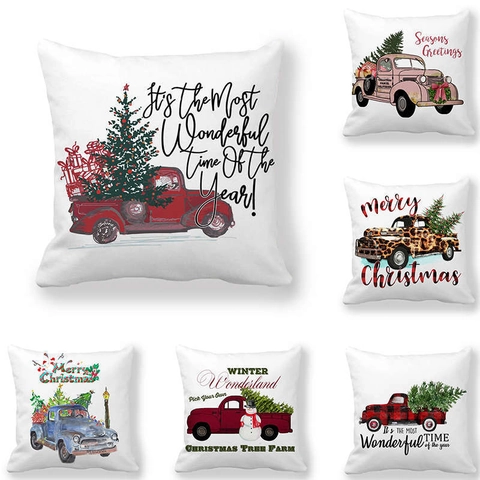 Kerst Kussensloop Perzik Huid Stof Vintage Truck Boerderij Decor Vierkante Kussenhoes Feestdagen Decoratie