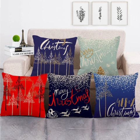 Fundas De Cojín Decorativas De Navidad Fundas De Almohada De Lino Cuadradas Decoración Del Hogar Para Sofá Cama