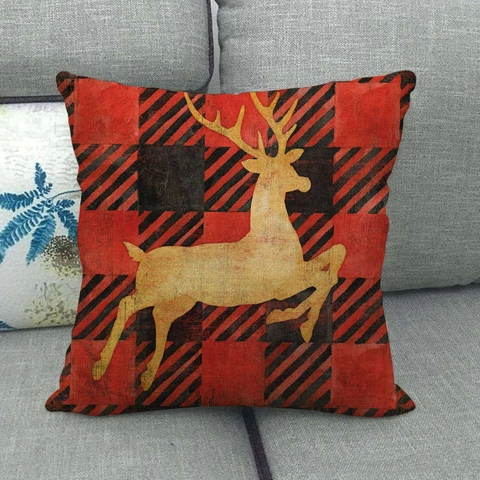 Christmas Decorative Pillowcase Linen Cotton Buffalo Plaid Reindeer Snowflake Prints Festive Home Sofa Living Room Decor