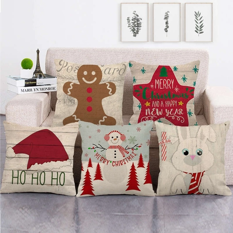 Weihnachten Leinen Kissenbezug Weihnachtsmann Schneemann Rentier Lebkuchenmann Dekorative Kissenhülle Für Sofa Couch Home Deko