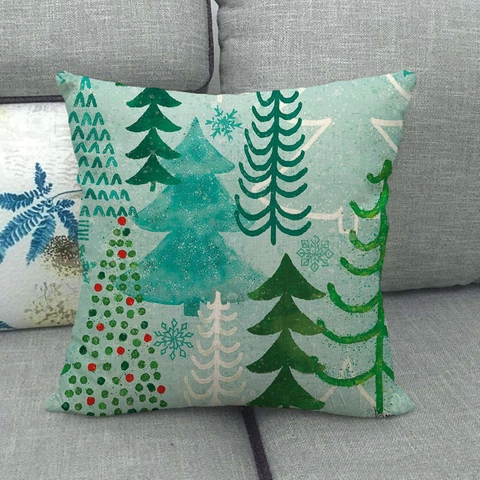 Fodera per Cuscino Natalizia Decorativa in Lino Farmhouse Inverno Pupazzo di Neve Renna Albero di Natale Modello Quadrato Copricuscino per Divano Casa Decor