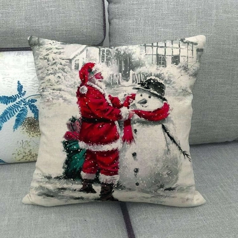 Fodera per Cuscino Natalizio in Lino Copricuscini Decorativi Stagionali per Divano Casa Vacanze Babbo Natale Pupazzo di Neve Renna