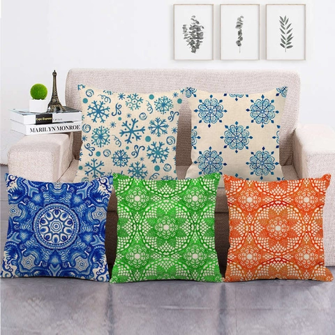 Funda De Cojín De Lino Con Patrón Geométrico Mandala Funda De Almohada Decorativa Cuadrada Para Sofá Sala De Estar Decoración Retro