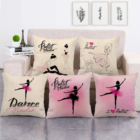 Funda De Cojín Silueta De Bailarina De Ballet Lino Decorativo Cuadrada Funda De Almohada Sofá Decoración Hogar Impreso Artístico