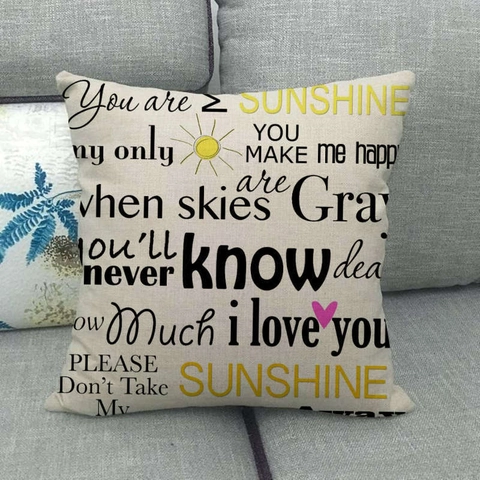 Sunshine Letter Pattern Linen Decorative Pillow Cover Square Cushion Case For Sofa Home Decor