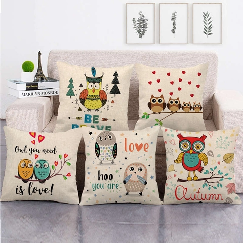Cartoon Eule Serie Leinenmischung Quadratischer Kissenbezug Digitaldruck Dekorativer Kissenbezug Für Sofa Wohnzimmer Auto Dekoration