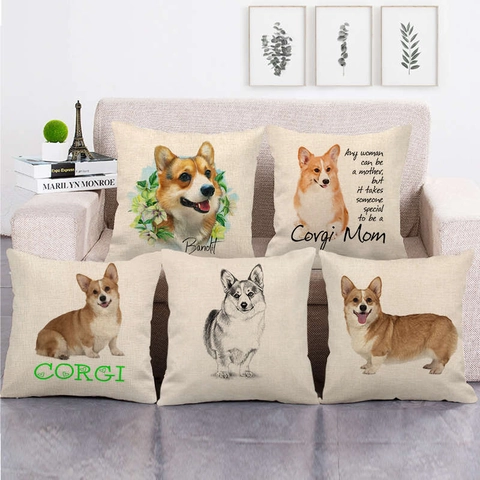Corgi Hond Patroon Linnen Kussensloop Vierkant Decoratieve Sierkussenhoes Voor Bank Home Decor Cartoon Dier Kussenhoes