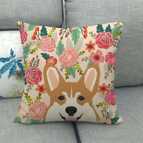 Corgi Hond Patroon Linnen Kussensloop Vierkant Decoratieve Sierkussenhoes Voor Bank Home Decor Cartoon Dier Kussenhoes