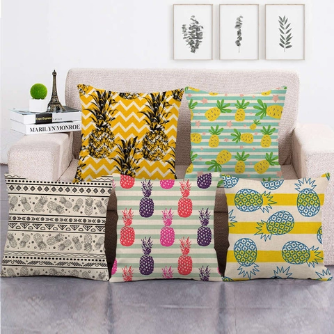 Tropischer Ananas Nautischer Leinen Kopfkissenbezug Dekorativer Quadratischer Kissenbezug Für Sofa Wohnkultur Wohnzimmer