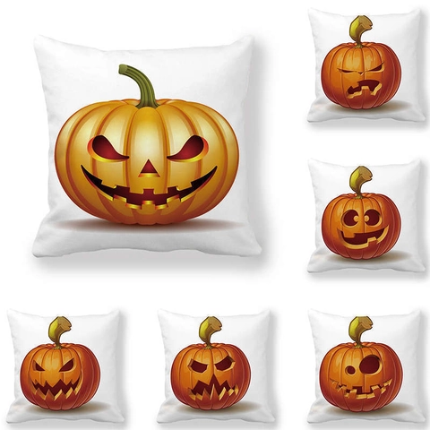 Halloween Pumpkin Face Decorative Pillowcase Peach Skin Velvet Square Cushion Cover For Home Sofa Party Festive Decor