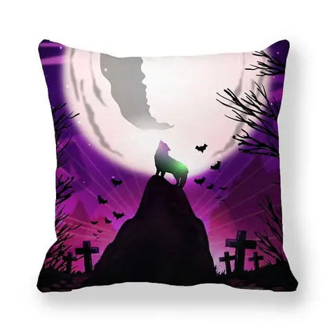 Halloween Διακοσμητική Μαξιλαροθήκη Peach Skin Velvet Τετράγωνη 45x45cm Σχέδιο Κολοκύθα Νυχτερίδα Μάγισσα Διακόσμηση Σπιτιού