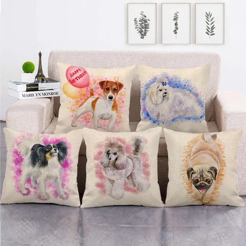 Aquarell Hund Kunst Leinen Kissenhülle Nordisch Minimalistisch Tier Muster Dekorativer Kissenbezug Für Sofa Home Dekor