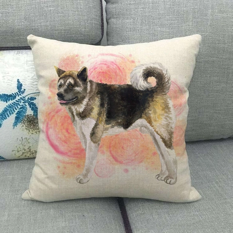 Fodera per Cuscino in Lino con Cane Acquerello Moderna Stampa Animale Quadrata per Divano Soggiorno Federa Decorativa