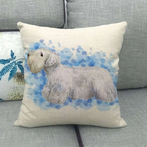 Funda de Cojín Cuadrada de Lino Patrón Perro Animal Acuarela Funda de Almohada Decorativa para Sofá Sala Decoración Nórdica