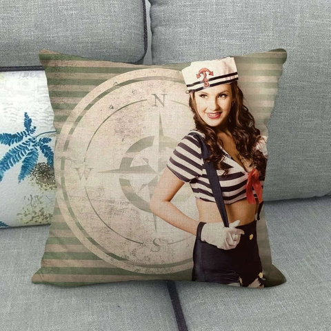 Vintage Nautical Pin-up Girl Linen Cushion Cover Retro Sailor Woman Art Print Throw Pillowcase For Sofa Living Room Home Decor