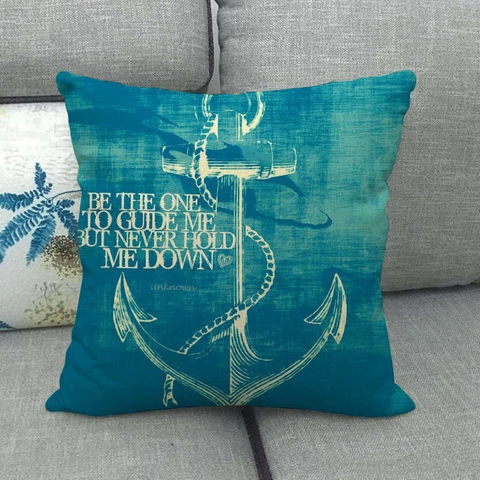 Housse de Coussin en Lin Ancre Nautique Vintage Thème Océan Maritime Taie d'Oreiller Décorative pour Canapé Salon Décoration Maison