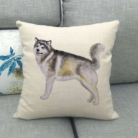 Watercolor Dog Portrait Linen Blend Throw Pillow Cover Decorative Artistic Animal Square Cushion Case For Sofa Home Decor