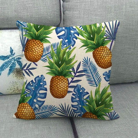Tropischer Ananas Leinen Kissenbezug Frucht Botanischer Druck Quadratisch Dekorative Kissenhülle Für Sofa Wohnzimmer
