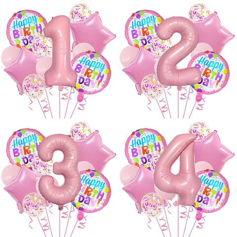 Rosa Aluminiumfolie Latex Geburtstag Ballons Nummer Stern Rund Happy Birthday Druck Pailletten Ballon Party Dekoration