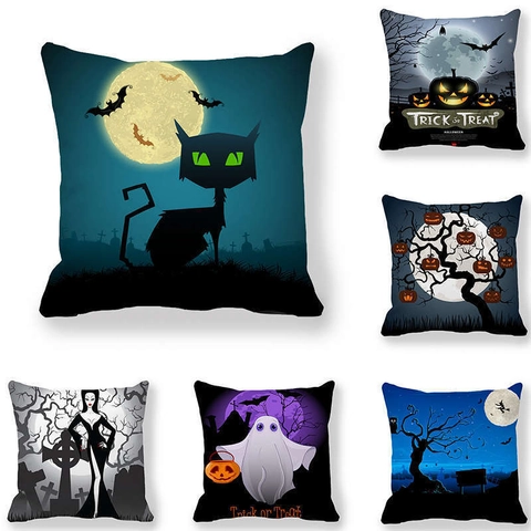 Taie d'Oreiller Halloween en Velours Peau de Pêche Motif Citrouille Fantôme Sorcière Housse de Coussin Décorative Pour Décoration de Fête de Festival à Domicile