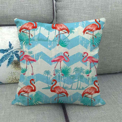 Flamingo Leinen Kissenbezug Tropische Pflanzen Blumen Muster Dekorativer Quadratischer Kissenbezug Sofa Heimdeko