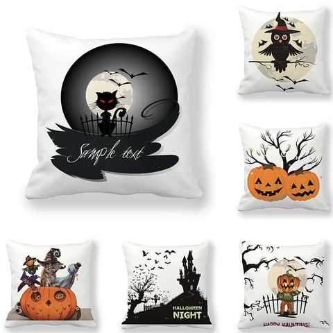 Halloween Theme Peach Skin Velvet Pillowcase Festive Pumpkin Bat Pattern Square Cushion Cover Decorative Home Party Supplies