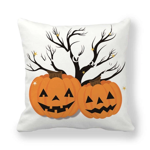 Halloween Theme Peach Skin Velvet Pillowcase Festive Pumpkin Bat Pattern Square Cushion Cover Decorative Home Party Supplies