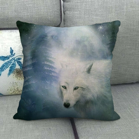 Mystieke Wolf Patroon Linnen Kussenslopen Maan Bos Dierenprint Decoratieve Kussenhoezen Voor Sofa Home Decor
