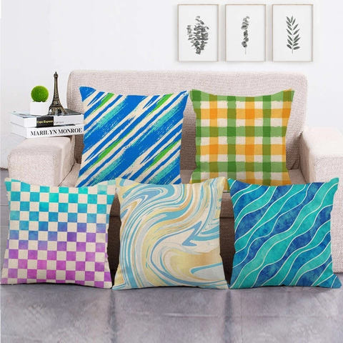 Dekorativer Kissenbezug Leinenmischung Geometrische Abstrakte Aquarell Kunst Quadratische Kissenhülle Haus Sofa Deko