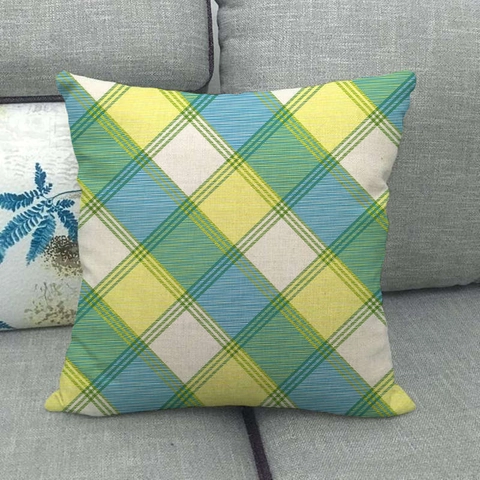 Funda de Almohada Decorativa a Cuadros Mezcla de Algodón y Lino Cuadrada para Sofá Sala de Estar Decoración del Hogar
